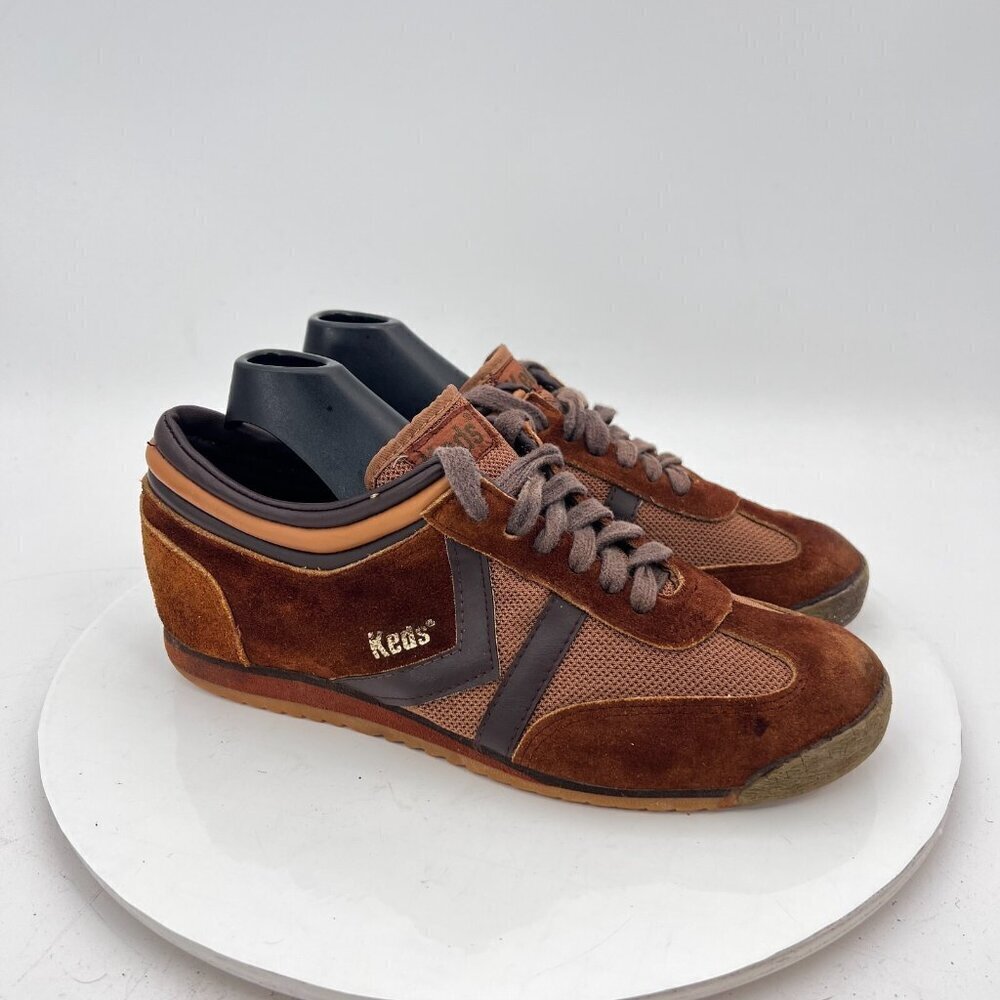 Vintage Keds Retro Size Men 5.5 Women 6.5 Brown Gold Black Leather Suede Shoes